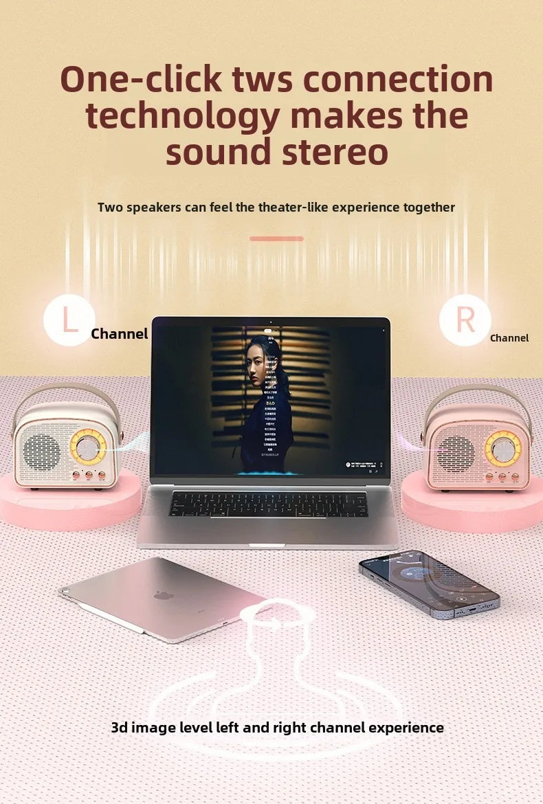 Retro Bluetooth-compatible Speaker Cute Mini Speaker with FM Radio Wireless Speaker with TWS Music Player Hifi Stereo TF USB