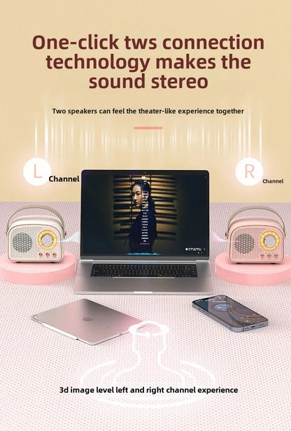 Retro Bluetooth-compatible Speaker Cute Mini Speaker with FM Radio Wireless Speaker with TWS Music Player Hifi Stereo TF USB