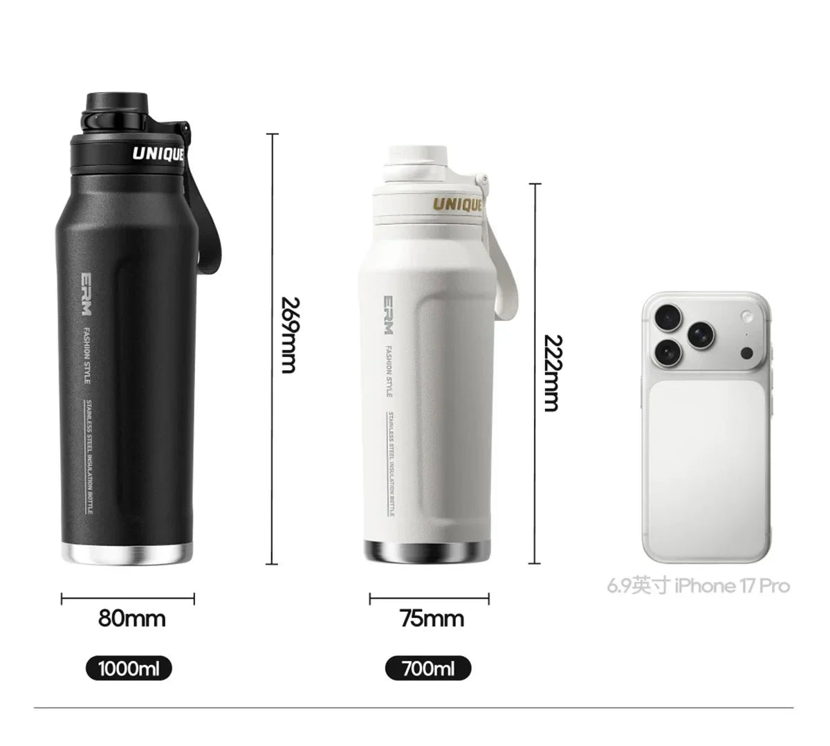 Large Capacity Waterbottle  Insulated Flasks Stainless Steel Tumble Cycling Sports Portable Water Bottle for Men