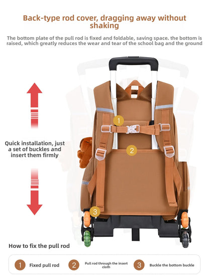 Children Cartoon School Backpack with Wheels Students Bags for Girls Boys Trolley Bag Cute Schoolbag Rolling Wheeled Backpacks