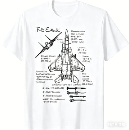 Outdoor Sports T-shirt F-15 Eagle Military Hunting Aircraft Pattern Printed Casual Loose Short-sleeved Y2k Fashion Tops Unisex
