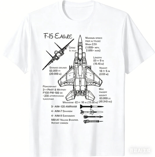 Outdoor Sports T-shirt F-15 Eagle Military Hunting Aircraft Pattern Printed Casual Loose Short-sleeved Y2k Fashion Tops Unisex