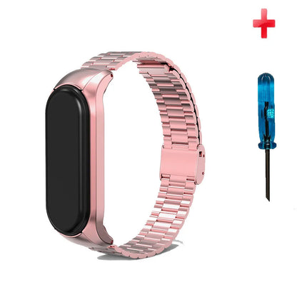 Metal Strap For Mi Band 6 5 4 3 Luxury Stainless Steel Bracelet Watchband For Xiaomi Miband Pink Gold Sliver Wristband With Tool