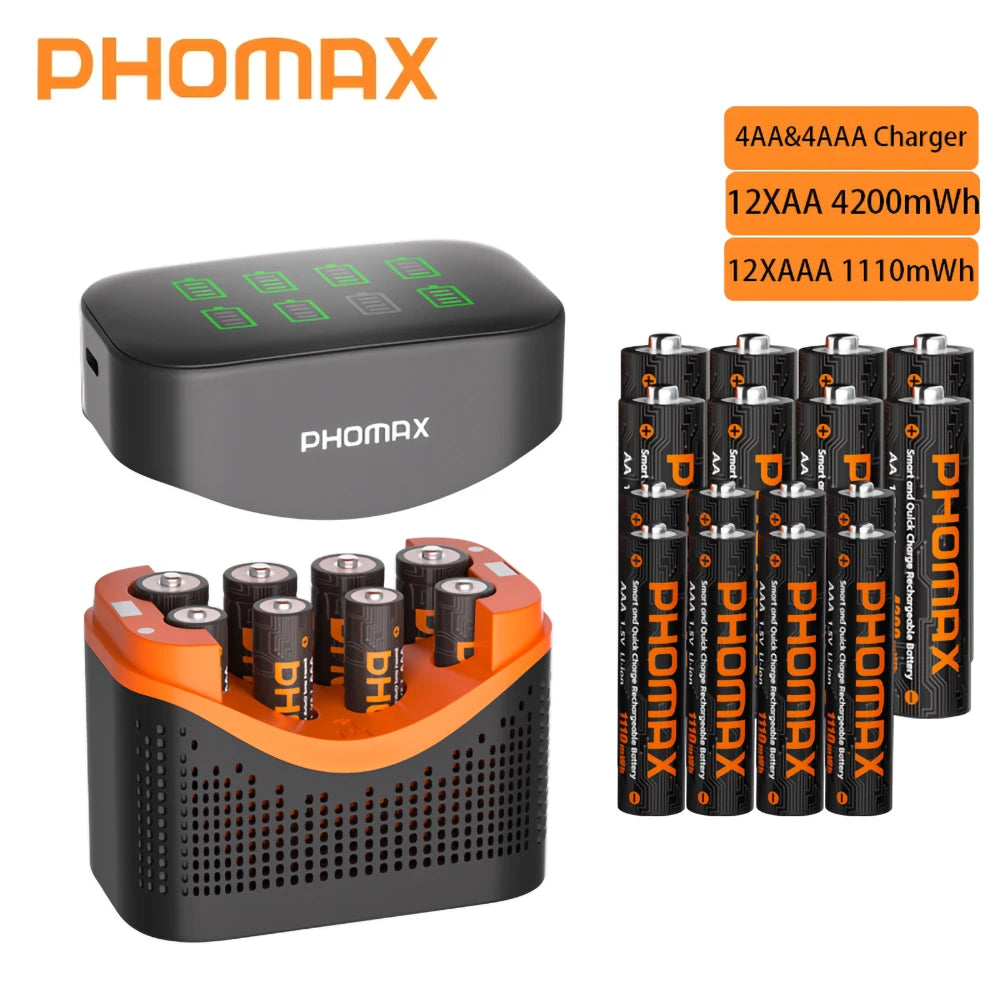 PHOMAX New Fast Charger&Rechargeable Battery,1.5V AA 4200mWh & AAA 1110mWh Lithium Battery  For  Remote Control Mouse SmartDoor