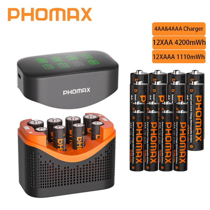 PHOMAX New Fast Charger&Rechargeable Battery,1.5V AA 4200mWh & AAA 1110mWh Lithium Battery  For  Remote Control Mouse SmartDoor