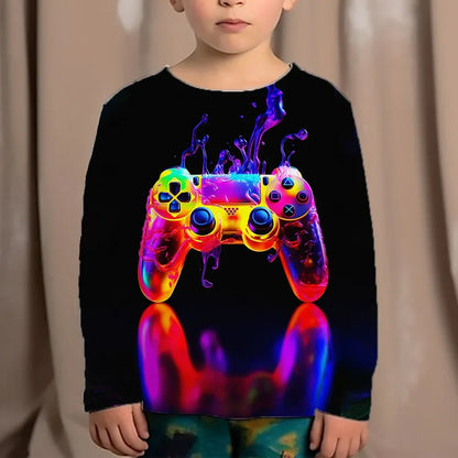 Top Clothes For Children Clothing Autumn Games Console Black T-Shirt Kids Tees Long Sleeve Tshirt From 10 To 12 Years Old Boys