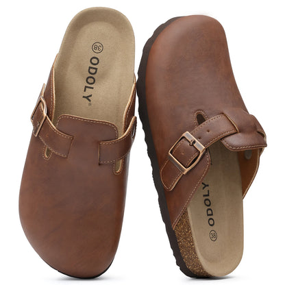 Kidmi New Men Sandals Vegan Leather Cork Insole Potato Shoes Unisex Adjustable Buckle Slip-On Clogs with Arch Support