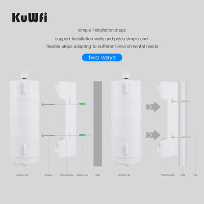 KuWFi 300Mbps Outdoor LTE Router CAT4 4G Router Wireless Wi-Fi Detachable External Antenna WAN LAN Port Support 24V POE 64 Users