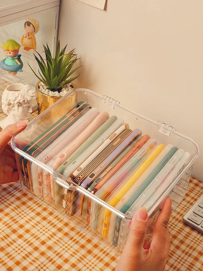 Ins Transparent Phone Case Organizer Storage Box with Cover Home Desktop Acrylic Sundries Storage Basket Phone Case Holder