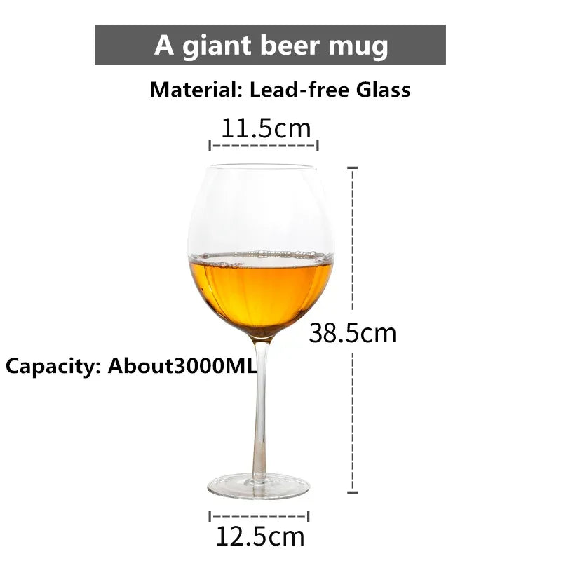 Extra Large 3000ML 106 Oz Giant Wine Glass And Beer Mug Combo for Whiskey Parties Birthdays Weddings - Liquor Glass