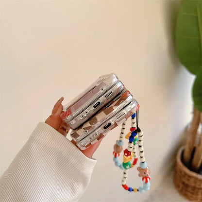 Cartoon Cute Bear Wave Border Phone Case for Samsung Galaxy Z Flip 5 4 3 Zflip5 Flip3 ZFlip4 Star Bracelet Shockproof Lens Cover