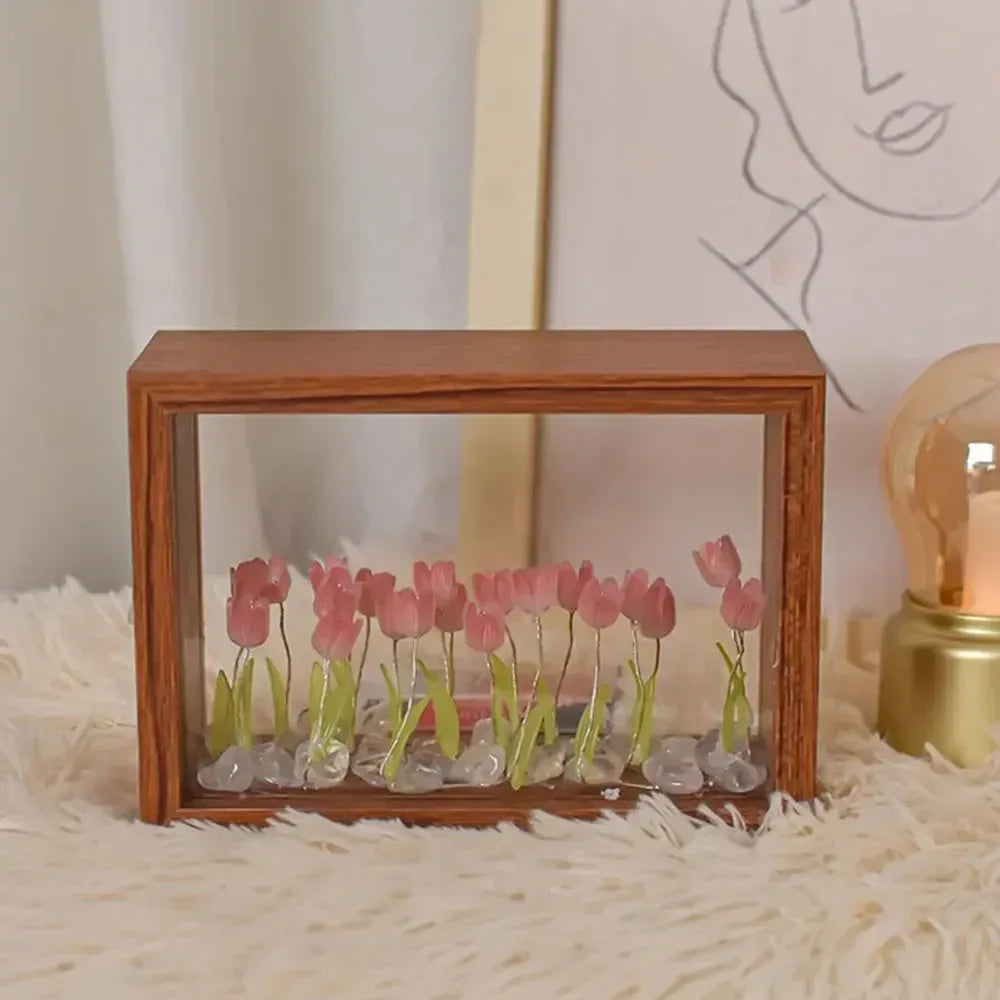 DIY Wooden Photo Frame Tulip Flower Sea Home Decoration Ornaments Atmosphere Lights Valentine's Day Mother's Day Birthday Gifts