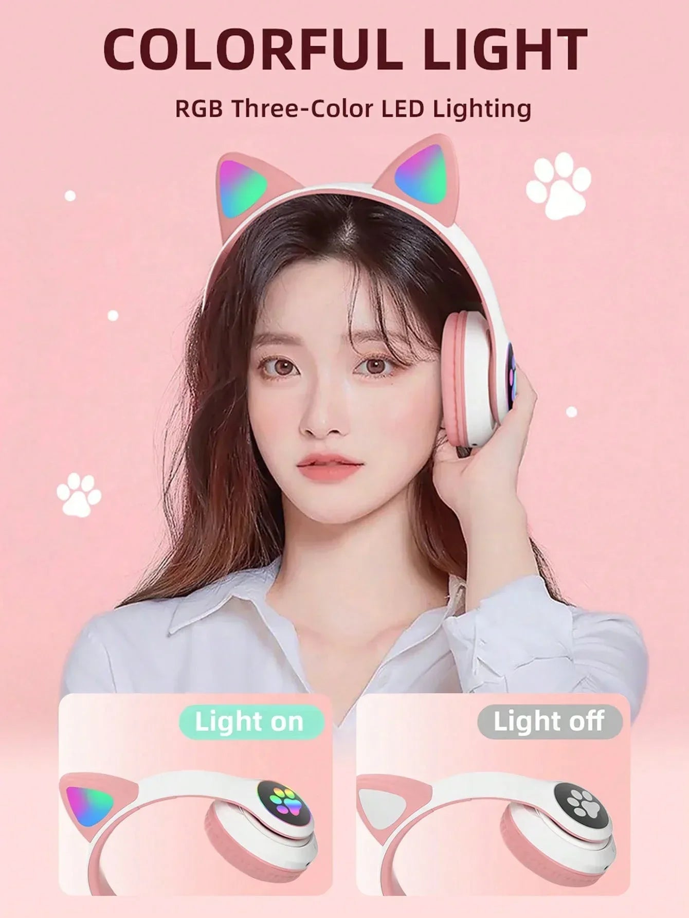 New Flash Light Cute Cat Ears Wireless Headphone with Mic Control LED Kid Girl Stereo Music Helmet Phone Bluetooth Headset Gift