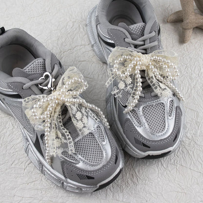 Lace pearl bow Shoe Shoelaces Charms for Sneakers Decorative Shoe Flower Buckle Decorative Shoe Fashion Charm Accessories