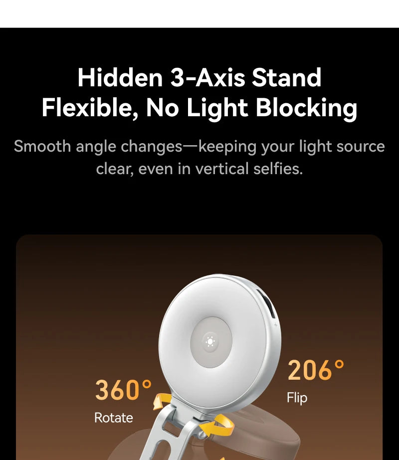 TELESIN Magnetic 360° Rotation RGB Fill Light Mini Selfie Light 3 Mode Adjustable Color Brightness for Smartphone Iphone Android