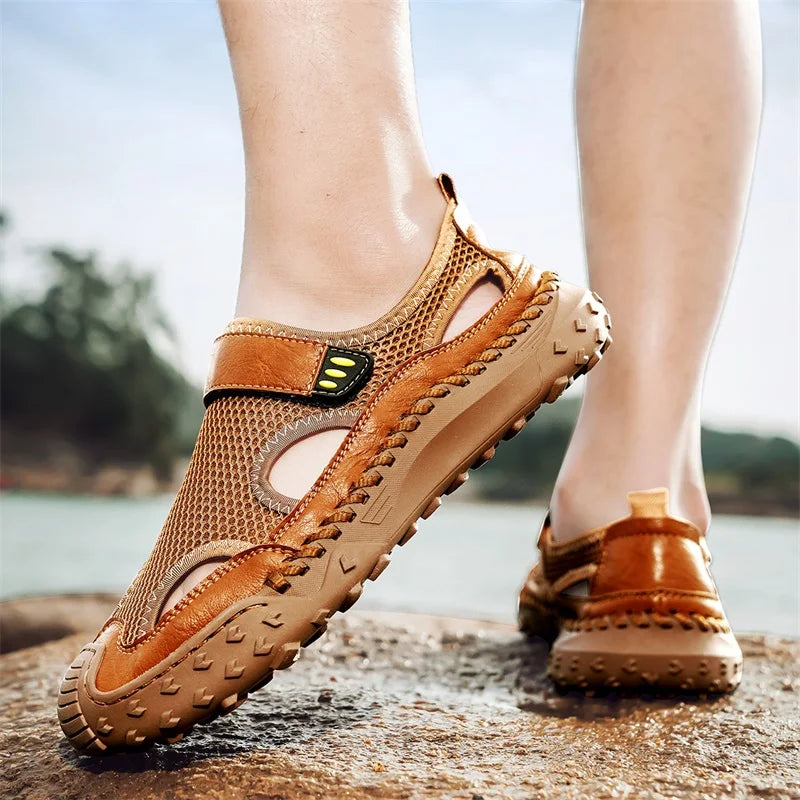 Summer Men Sandals Genuine Leather Mens Casual Shoes Outdoor Men Leather Sandals for Men Beach Shoes Roman mens Shoes