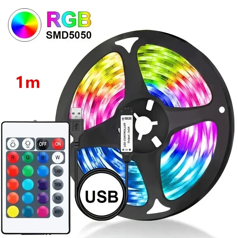 LED USB Strip Light Color Changing 5050 RGB LED Flexible Lights with 24 Keys for Children Gaming Room Home Party TV Backlight