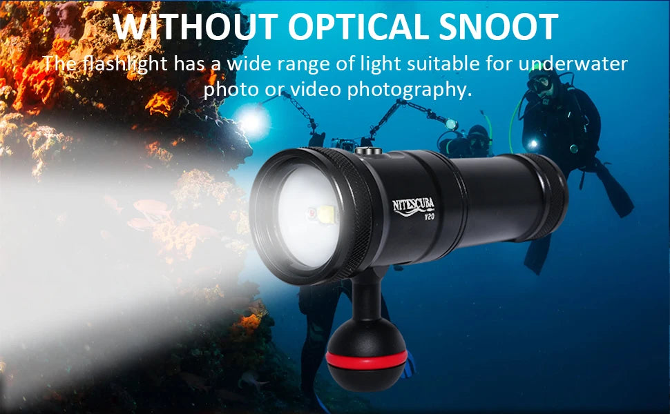 Nitescuba V20 Diving Led Video Light Glare 2000 Lumen Astigmatism Lamp Focus With Red Light Tg6 Gopro Underwater Photography