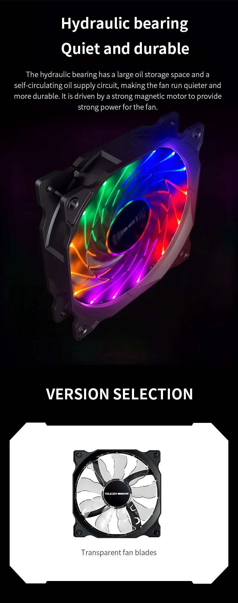 Teucer 120mm PC Case Fan 12V Big 4Pin Chassis Power Supply Low Noise Quiet Transparent Fan Blade Led Colorful Cooling Ventilator