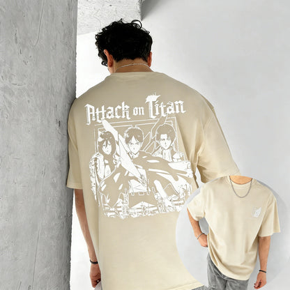 Men's T Shirt Men's Sports T Shirt Men's Short Sleeve T Shirt Attack on Titan Three Warriors with Weapons Dark Background Back