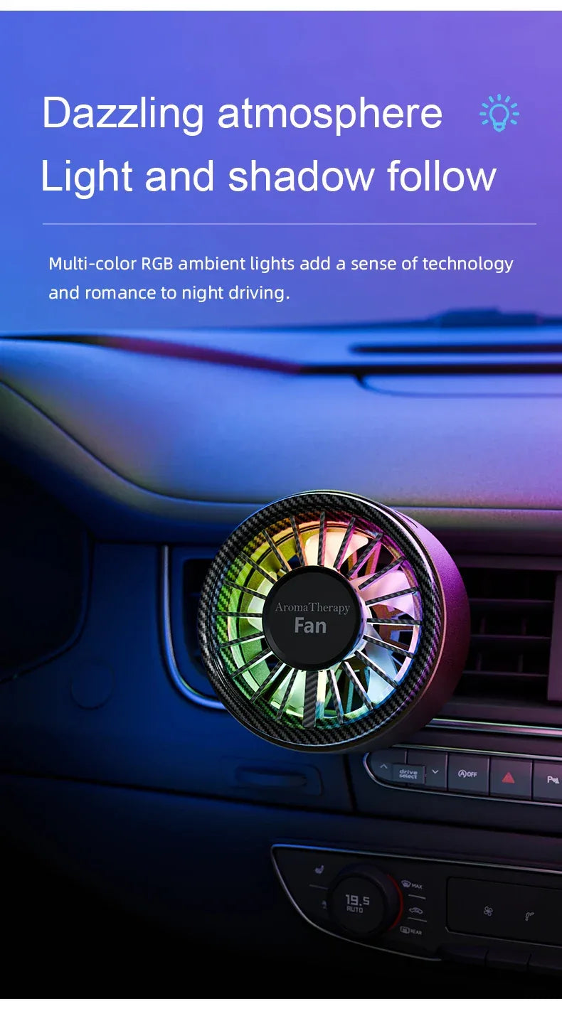 New car aromatherapy fan, USB cool seven color ambient lighting, three adjustable car fans, large truck van car fan