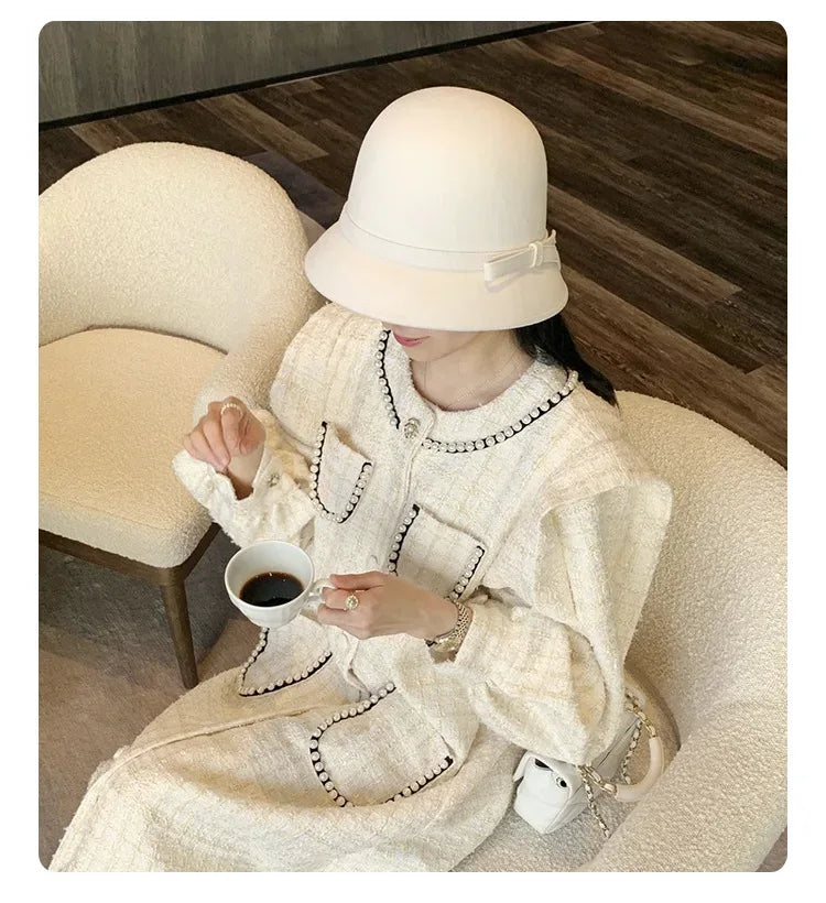 2024 Autumn Spring Fedoras Women Hat Elegant Vintage Bowknot Wool Ladies Hat Dome Felt Wedding Church Jazz Cap Female Bow Bowler