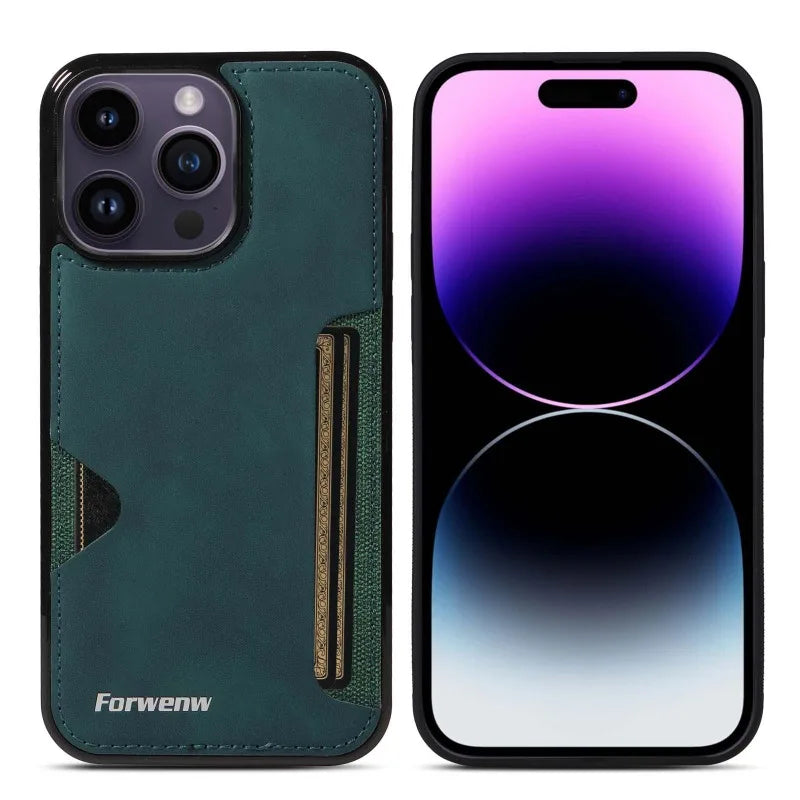 Retro Card Holder Phone Case for iPhone 17 16 15 14 13 12 11 Pro Max 16E Mini XS XR SE 7 8 Plus Busines Wallet PU Leather Cover