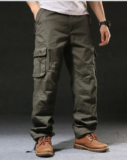 Cross-Border Men's Cargo Pants Spring Autumn Loose-Fit Pure Cotton Multi-Pocket Plus Size Straight-Leg Casual Pants