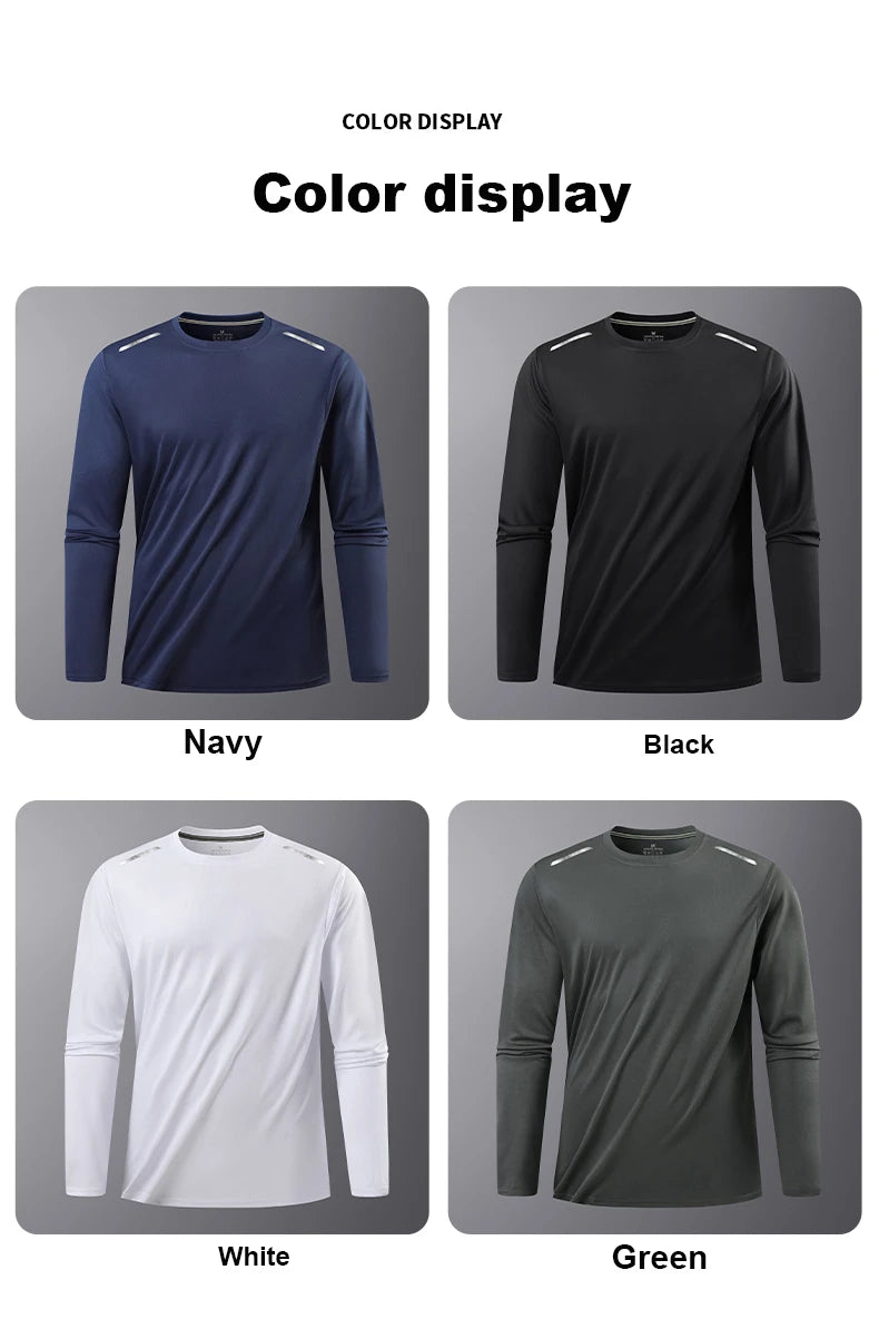 Long-Sleeved Ice Silk Breathable Running Top Round Neck Fitness Wear Quick-Drying Sports T-Shirt Thin Casual Quick-Drying
