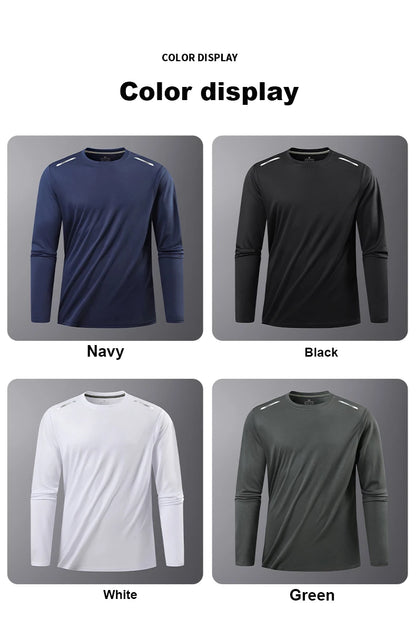 Long-Sleeved Ice Silk Breathable Running Top Round Neck Fitness Wear Quick-Drying Sports T-Shirt Thin Casual Quick-Drying