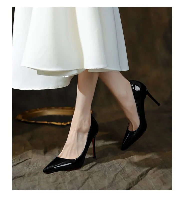 High Heels Women's Stiletto Patent Leather Internet Celebrity Pointed Large Size Small Size Professional Shoes