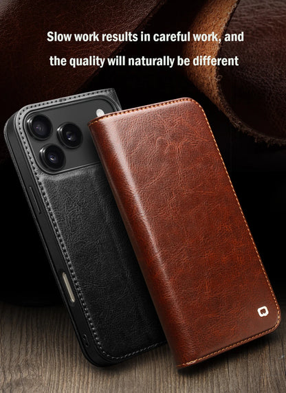 QIALINO Genuine Leather Flip Case for iPhone 17 Bracket Handmade Business Cover with Card Slots for iPhone 17 Pro Max/17 Air