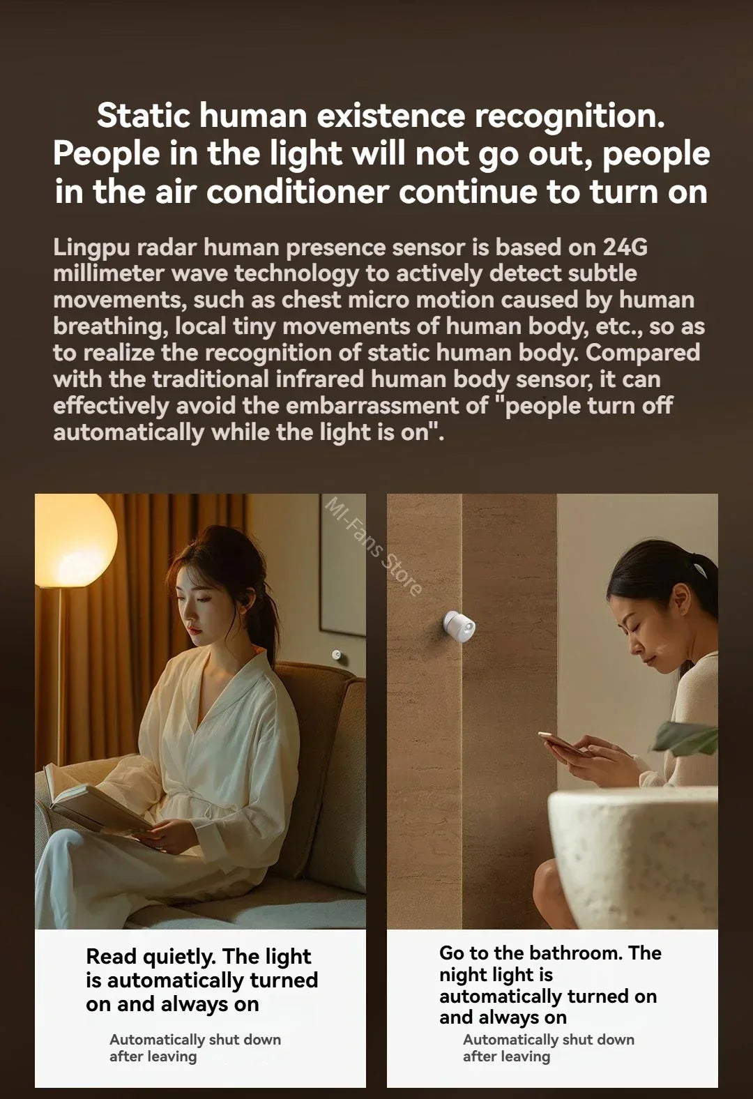 Linptech Smart Human Body Presence Sensor ES3 6M 180° Induction Infrared Pyroelectric Sensor Static Recognition For Xiaomi APP