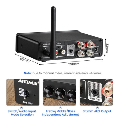 AIYIMA Audio A01 Pro TPA3116D2 Bluetooth Sound Power Amplifier 100W Mini Hifi Class D Stereo Amp Bass Treble for Home Theater