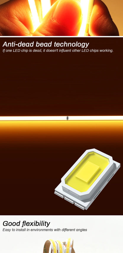 3mm 5mm 8mm COB LED Strip 12V 24V Dimmable Tape LED Ice Blue Yellow Red Green Pink White For Home Decor RA90 LED Strip Lighting