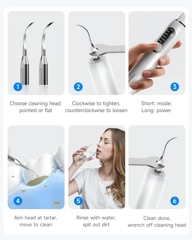 Ultrasonic Electric Dental Scaler High Frequency Vibrating Teeth Cleaner Plaque Calculus Tartar Stains Remover 5 modes with LED