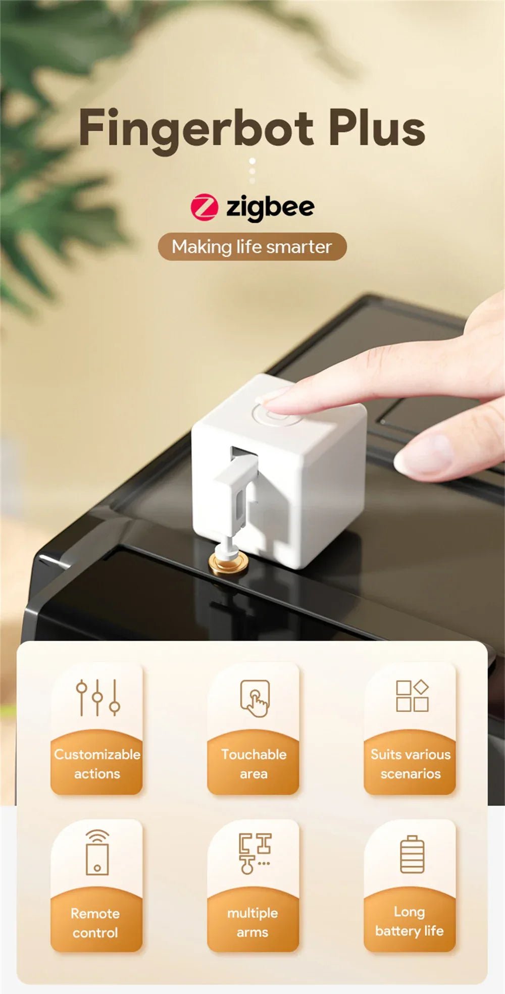 Aubess Tuya WiFi Finger Robot Switch Smart Home ZigBee Mechanical Arm Bot Button Pusher Smart Life Voice Control Alexa Google