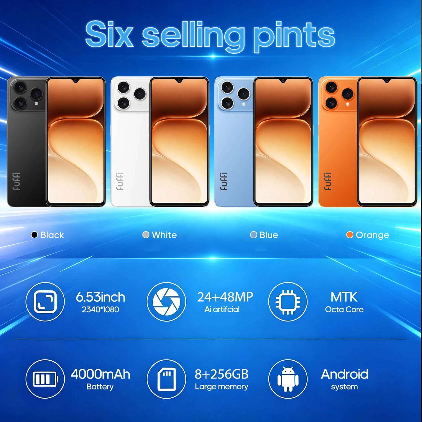 FUFFI Global Vision M17 Pro Max Smartphone Android 8GB RAM 256GB ROM 6.53 Inch Phone 24MP+48MP Dual SIM 4G Network Mobile Phones