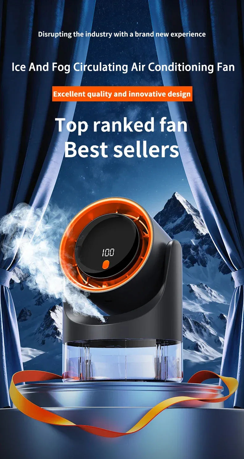 TINSOL New Compact Mini Electric Fan with Single-Hole Mist Air Conditioner Ice-Cool Humidifying Circulating Fan 360° Adjustable