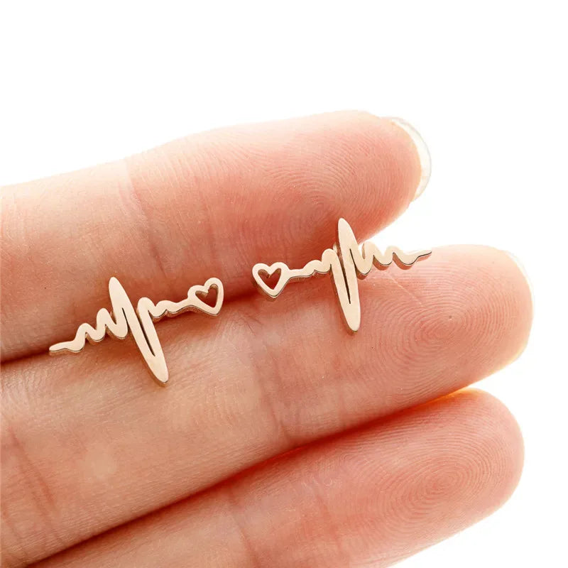 Fashion Small Heartbeat Stud Earrings Medical ECG with Heart Earings for Women Everyday Jewelry Girls Valentine's Day Gift