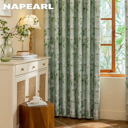 1PC European Style 100% Blackout Curtain for Bedroom Living Room Green Leaf Flower Printed Window Drapes Summer Curtains