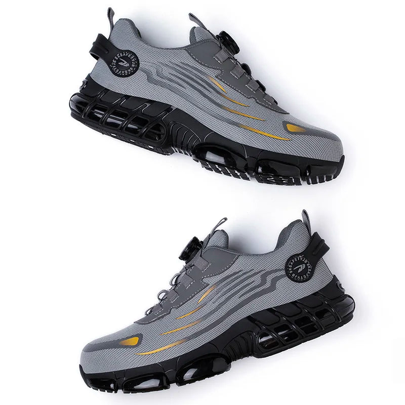Breathable Men Boots Rotating Buttons Safety Shoes Men Puncture-Proof Work Boots Steel Toe Shoes Light Indestructible Shoes