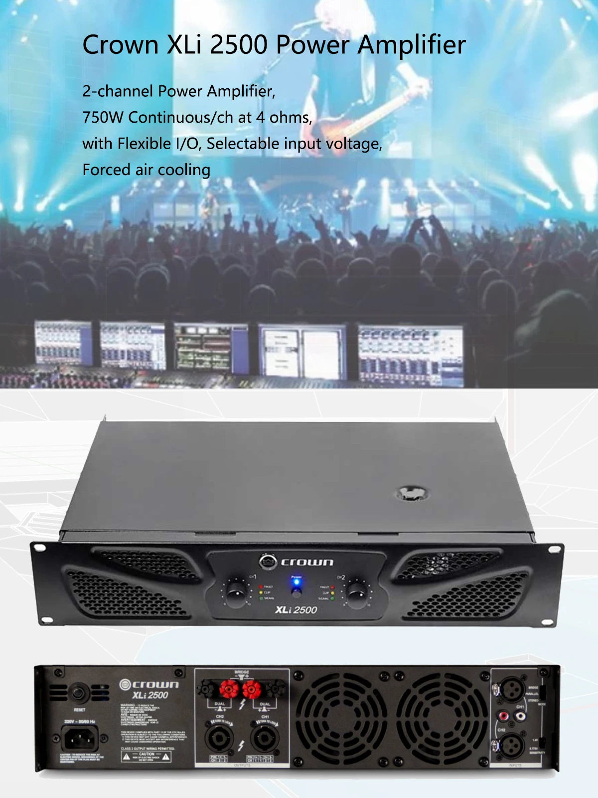 Professional Audio DJ Equipment XLi 2500 Power Amplifier Line Array Speakers Subwoofer Speakers Stage KTV Wedding Home Use