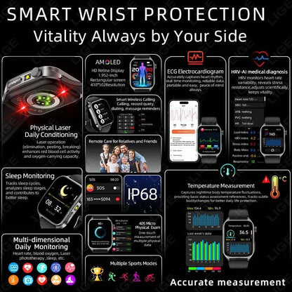 LIGE New Accurate ECG+PPG Smart Watch Laser Therapy Blood Lipid Uric Acid BP Heart Health Analysis BT Call Smartwatch Men Women
