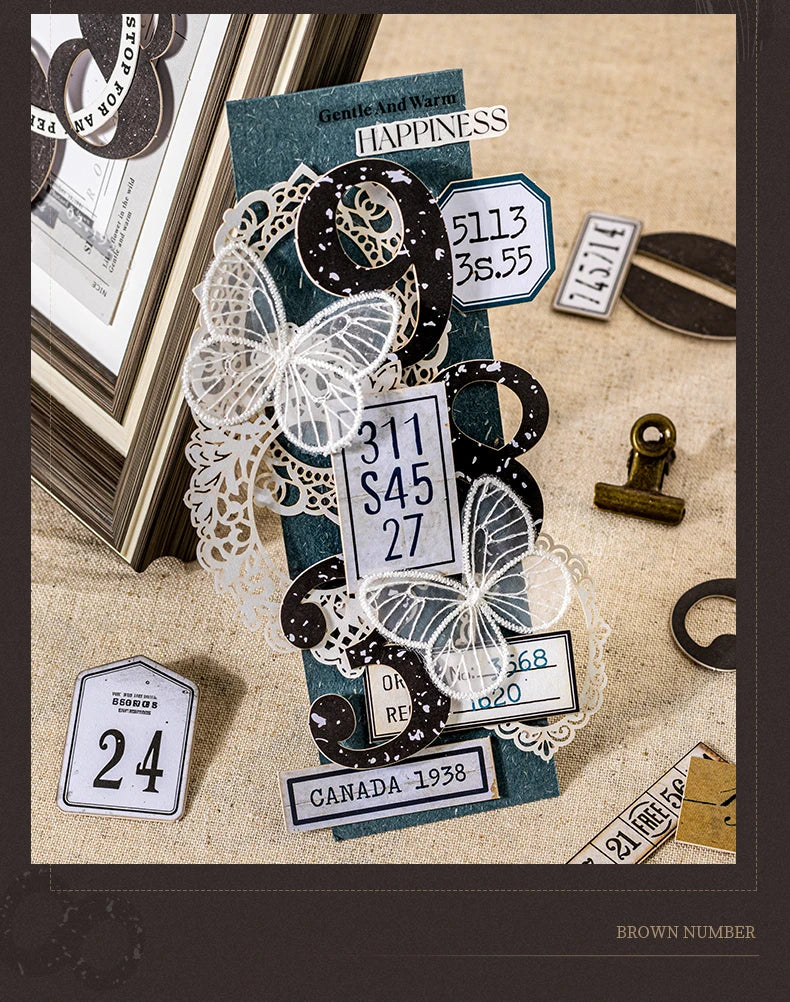 Journal GO 20pcs Creative Hard Card Vintage Numbers Stickers for Photo Frame Scrapbooking Journaling diy Retro Number Sticker