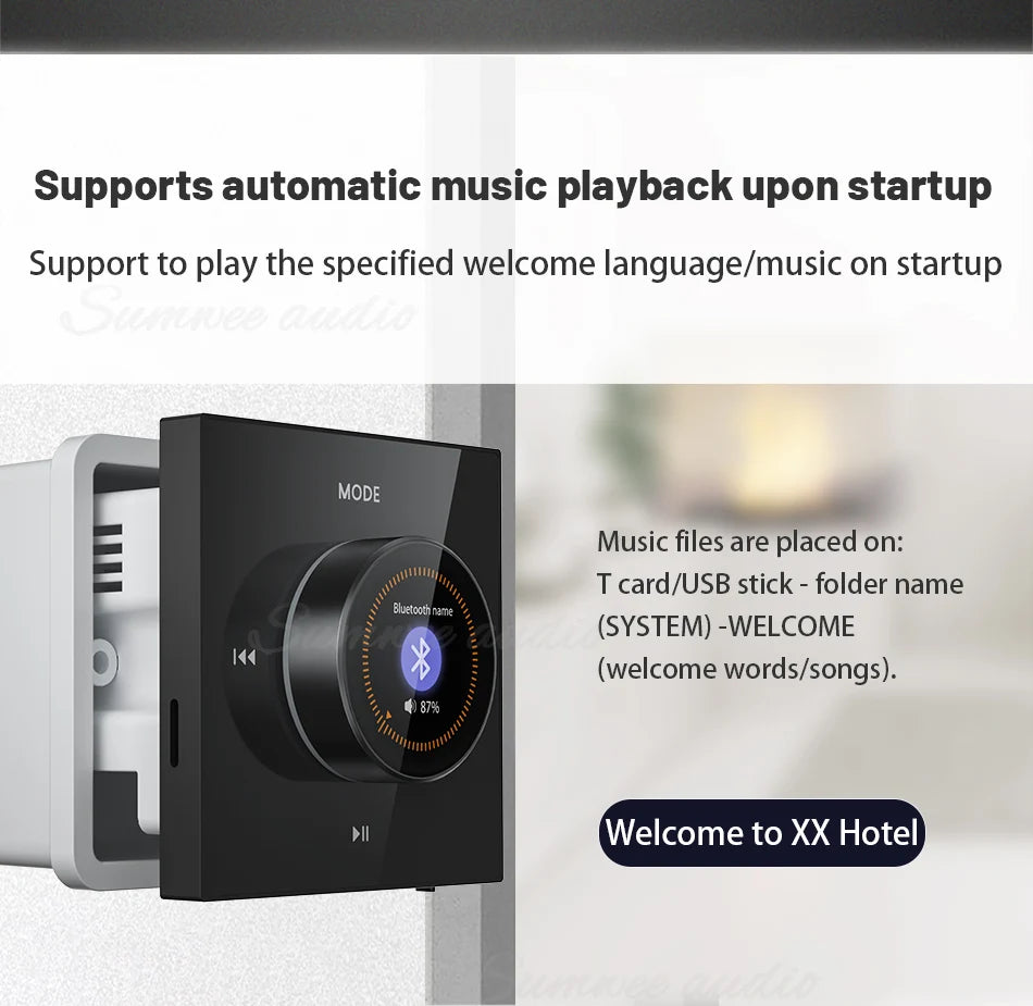 Home Background music player system audio in wall power amplifier bluetooths TF USB FM radio AUX controls panel ceiling speakers