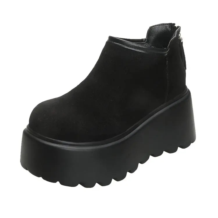 Platform High Heels Slippers Women Suede Mules Shoes Fur Warm Wedges Flip Flops 2025 Winter New Snow Boots Fashion Zapatos Mujer