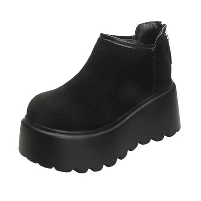 Platform High Heels Slippers Women Suede Mules Shoes Fur Warm Wedges Flip Flops 2025 Winter New Snow Boots Fashion Zapatos Mujer