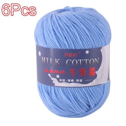 6Pcs Dyed Milk Sweet Soft Cotton Crochet Wool Yarn Thick Yarn Fiber Hand Knitting Wool Crochet Yarn Threads for DIY Sweater