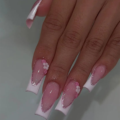 Romantic Red Lips Valentine's Day Wearable Fake Nails Frosted White Detachable Finished False Nails Press on Nails with Glue